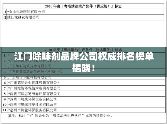 江門除味劑品牌公司權(quán)威排名榜單揭曉！