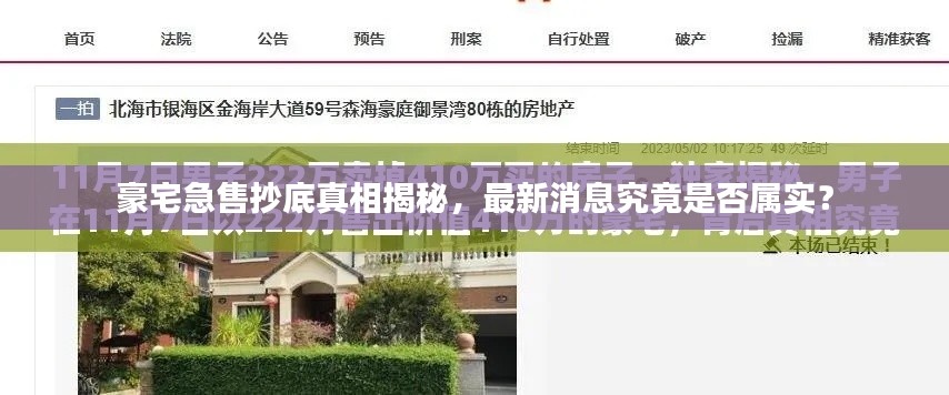 豪宅急售抄底真相揭秘，最新消息究竟是否屬實？