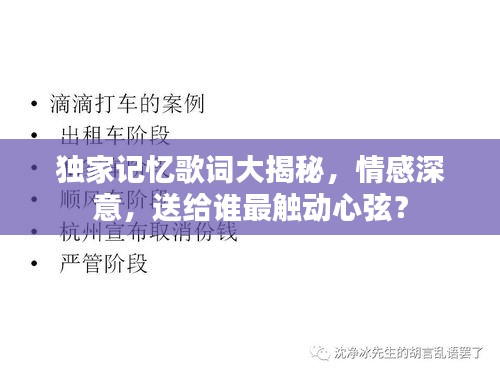 獨家記憶歌詞大揭秘，情感深意，送給誰最觸動心弦？